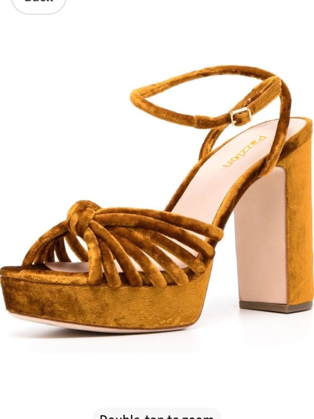 Pazzion Mustard Velvet Platform Heels with Ankle Strap